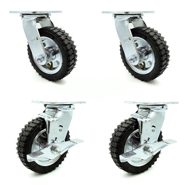 6 Inch Black Pneumatic Wheel Caster Swivel with 2 Brakes, 4PK